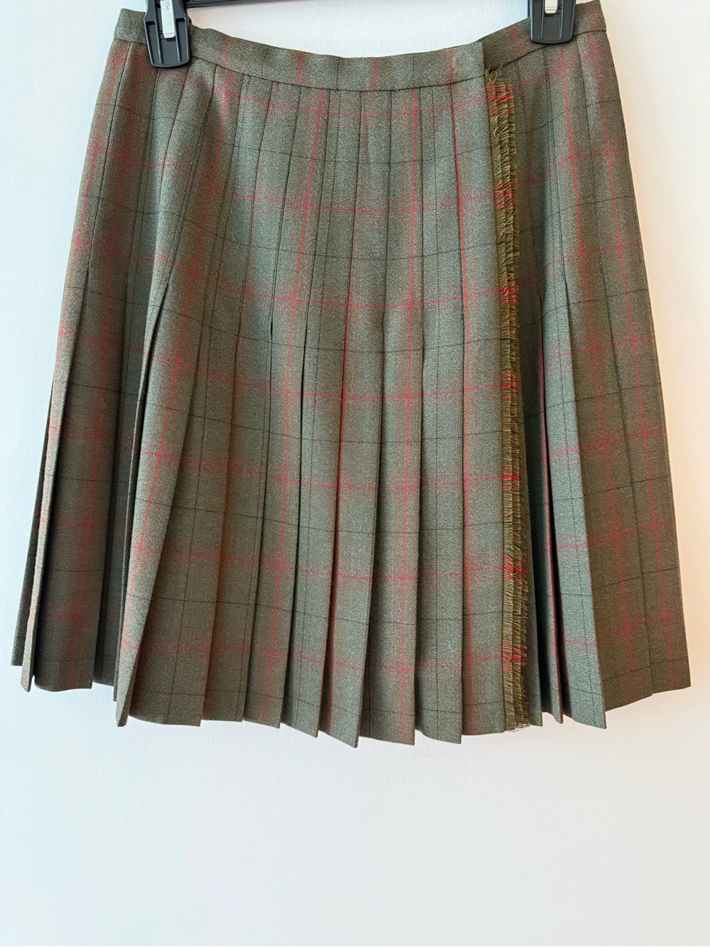 Christian Dior Olive Green 100% Wool Plaid Pleated Mini Skirt Size 6 Made Italy - Picture 15 of 16